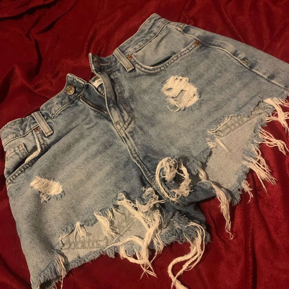 Forever 21 Light Blue Distressed Jean Shorts
